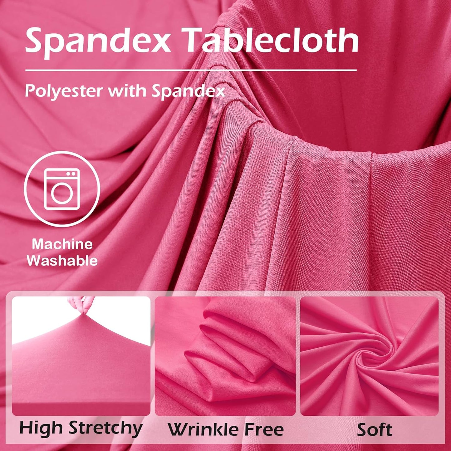 NSSONBEN 4 pk Hot Pink Spandex Tablecloth for 6 Foot Rectangle Tables, Wrinkle Free Fitted Spandex Table Covers 6ft Stretch Table Cloths with Ruffle Skirt for Parties Weddings Banquet Baby Shower
