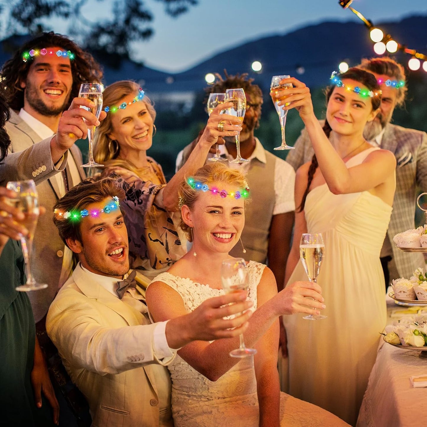 100 PCS LED Flower Crowns Headbands, Light Up Flower Crowns For Women, Glow in the Dark Headband for Wedding Reception Birthday Christmas Mardi Gras Cosplay Princess Party Favors