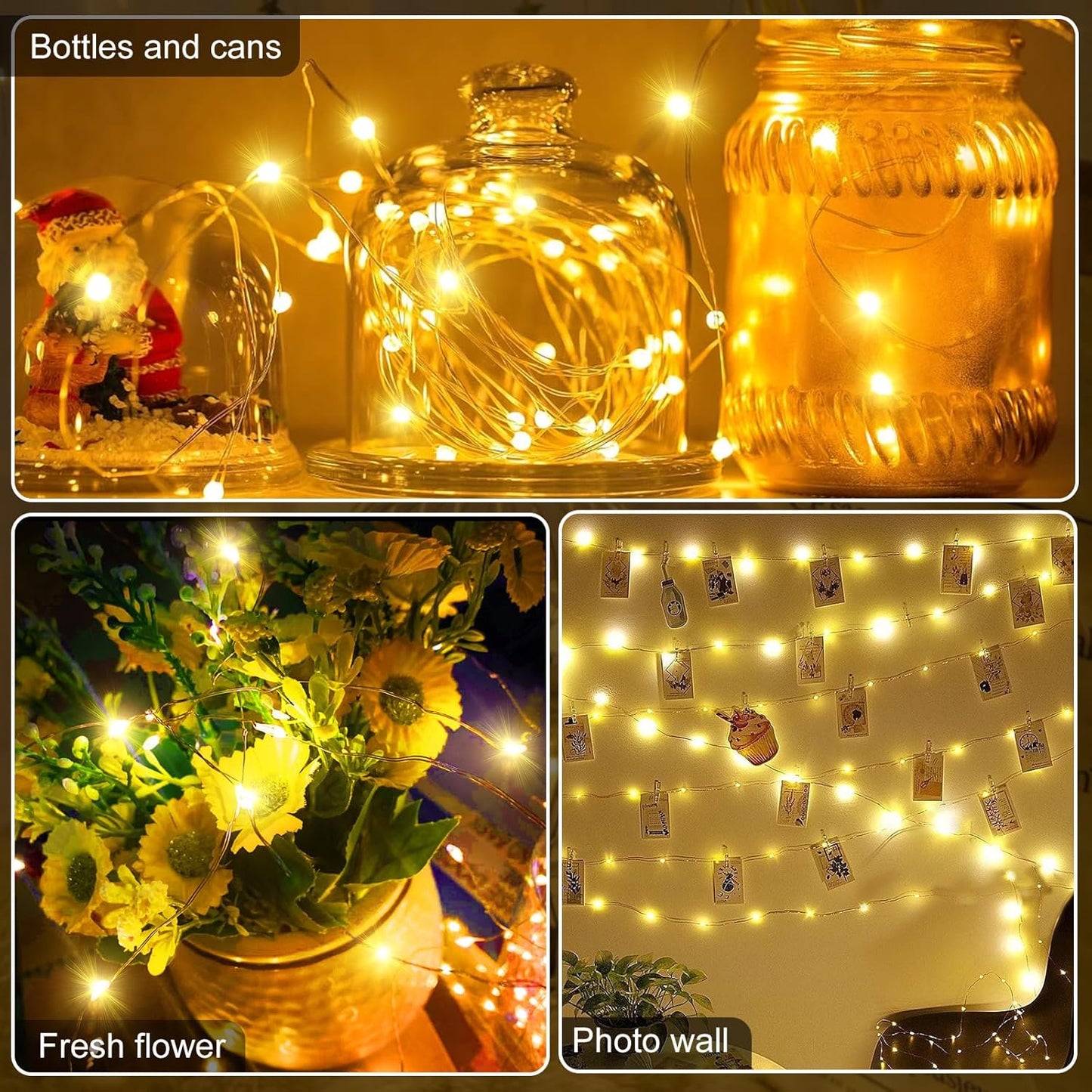 Aogist 24 Pack Fairy Lights 3 Modes 7ft 20 LED Waterproof,Battery Operated Silver Wire Firefly Starry Moon Mini String Lights for Mason Jars Christmas DIY Crafts Wedding Party Bedroom,Warm White