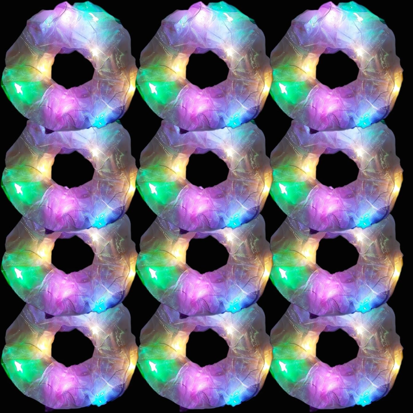 12 Pcs LED Scrunchies 3 Light Modes Elastic Glow Hair Ties Suitable for Neon Parties Light up Hair Scrunchies for Women