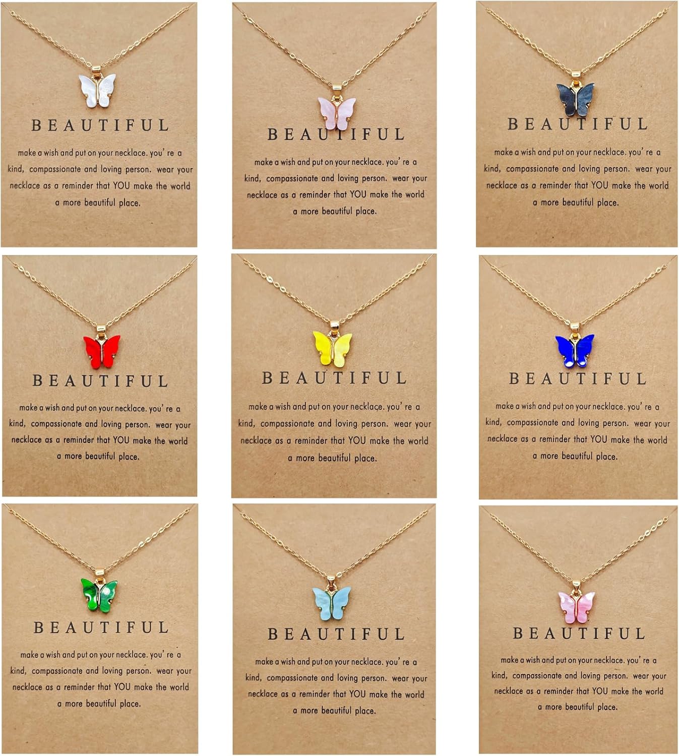 9Pcs Bohemian Butterfly Pendant Necklace Set,Dainty Adjustable Acrylic Colorful Insect Chain Necklace Minimalist Choker Necklace for Women Lover Jewelry