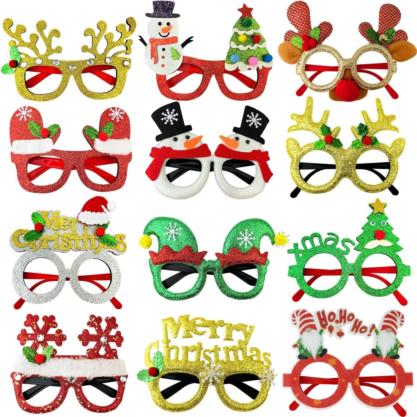 12 Pcs Christmas Glasses Party Favors Supplies for Kids & Adults,Funny Xmas Eyeglasses Goodie Bag Stocking Stuffers,Holiday Classroom Costume Accessories,Photo Booth Props Decorations for Students