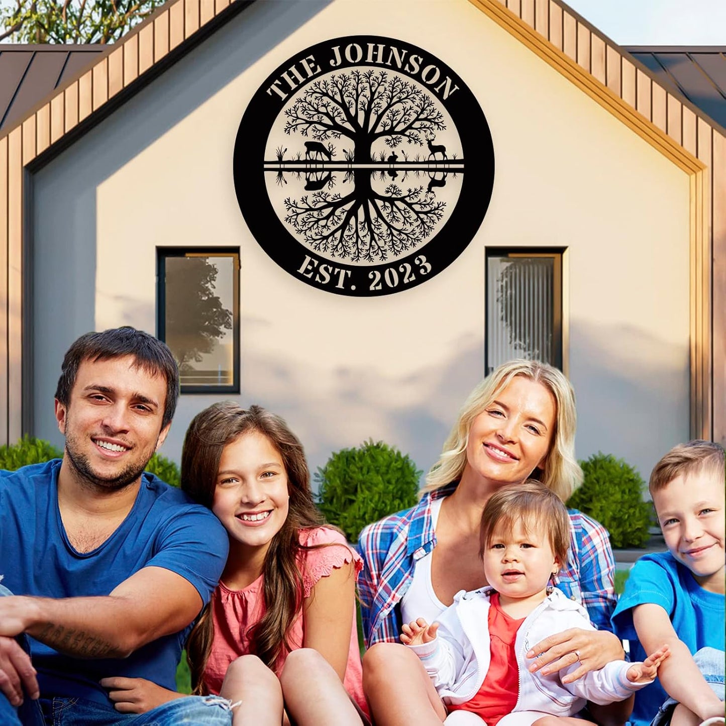 Custom Tree of Life Metal Sign, Personalized Family Name Signs for Home, Wedding Gifts for Couples, Metal Deer Christmas Gifts