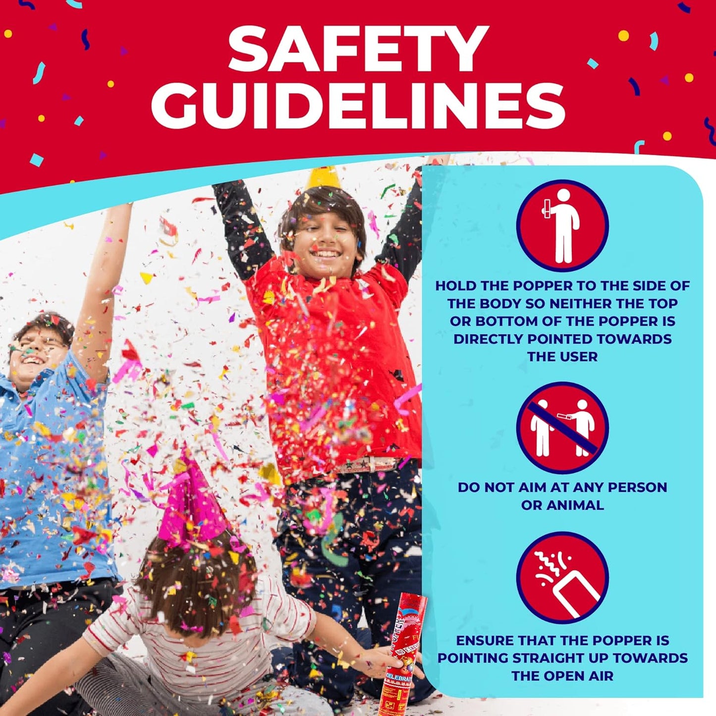 Toysery 12 Pack Confetti Cannons - Multicolor Compressed 12-inch Large Party Poppers for Birthdays, Weddings, Indoor or Outdoor Parties, Christmas Eve, and New Year Celebrations