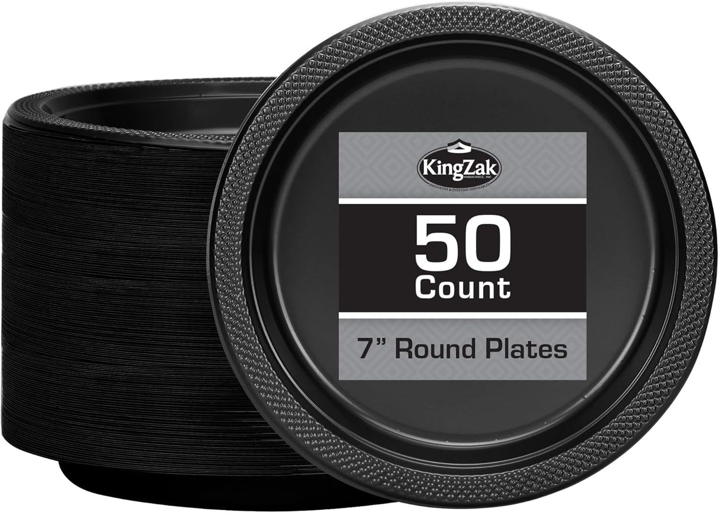Hanna K. Signature Black Plastic Party Plates – 7-Inch Heavy Duty Disposable Plates, 50 Count, Party Supplies for Appetizers, Cake & Dessert