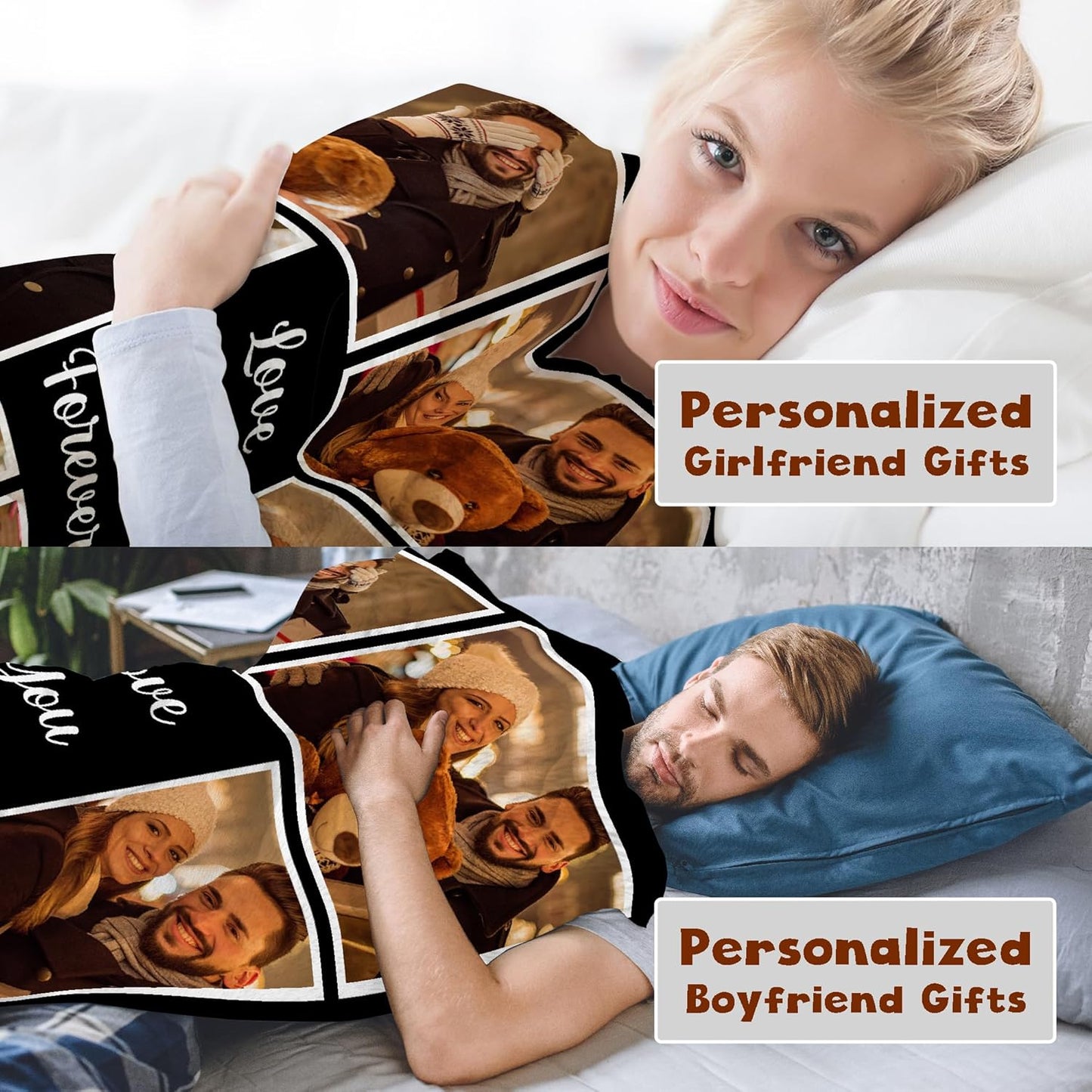 Custom Blanket with Photo, Personalized Valentines Day Picture Blanket, Customized Couples Gifts for Boyfriend Girlfriend Wife Husband Birthday Blanket Anniversary Wedding Gift for Him Her