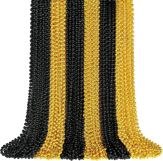 50 PCS Gold Black New Year Necklaces, 33'' New Year Eve Necklaces Round Happy New Year Necklace Accessories, 2026 New Year Party Beads for New Year's Day, Halloween, Christmas, Carnival Party Favors