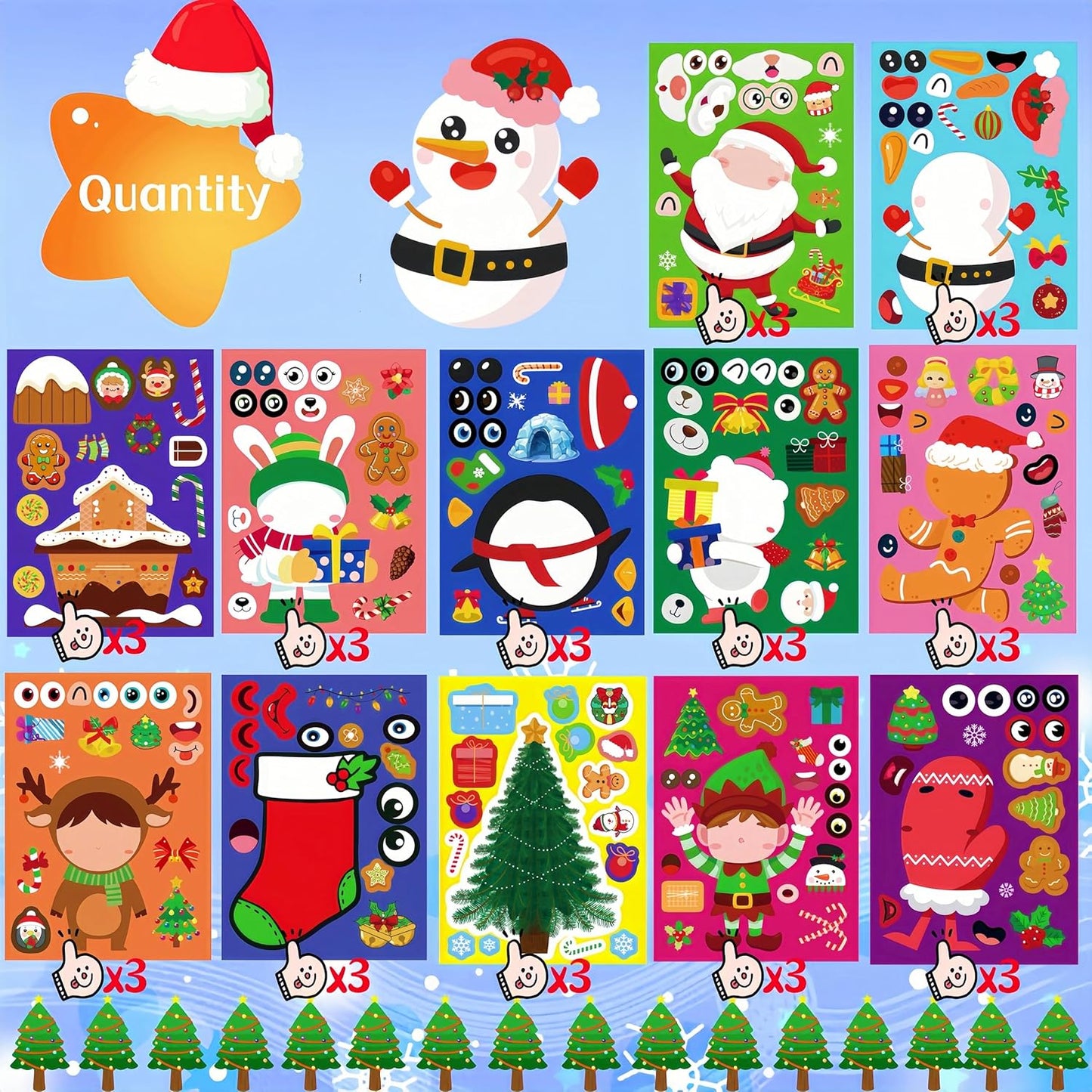 36 Sheets Christmas Stickers for Kids Christmas Crafts Party Favors for Kids,Make Your Own Stickers Party Activity Games Supplies Classroom Gifts Decorations