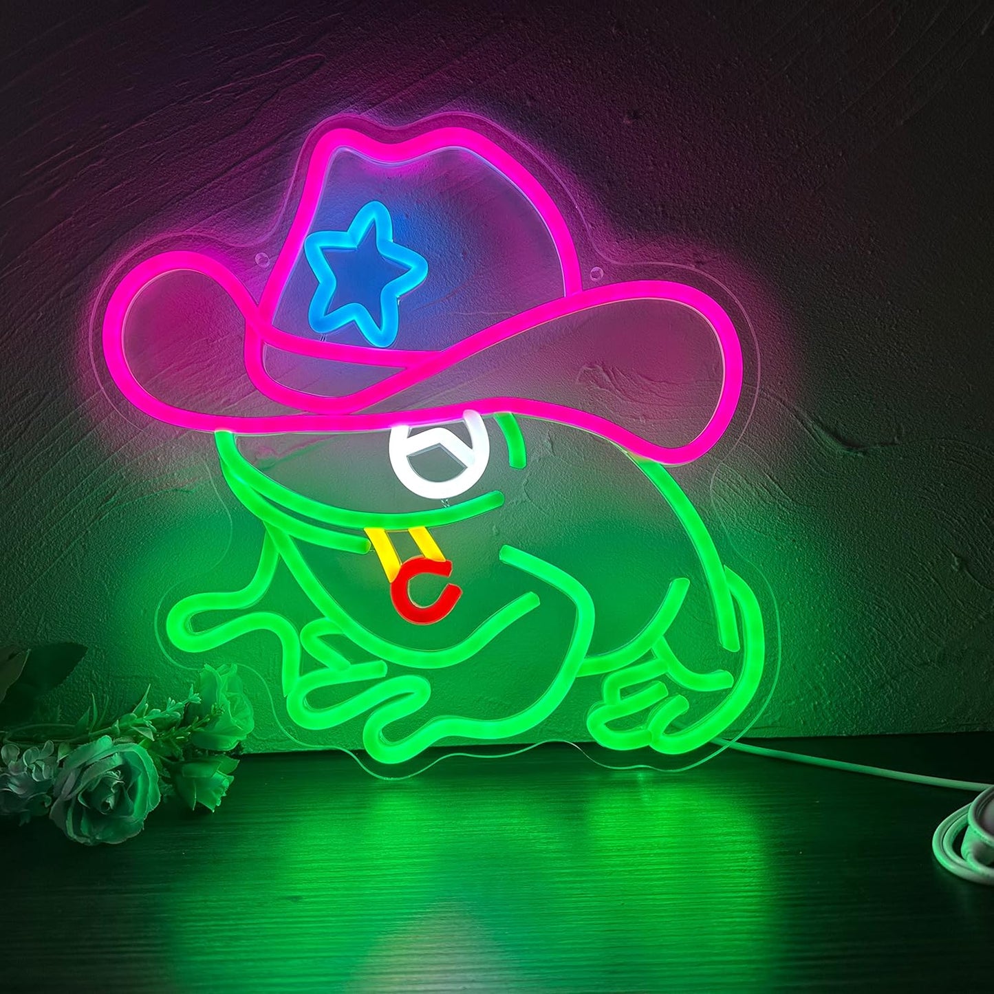 Frog Cowboy Neon Signs,Frog Cowboy Lamp Led Signs Lights Neon Signs for Wall Decor, Adjustable Brightness Night Light Man Cave Game Room Decor, USB Powered for Bedroom Party Bar Wedding Christmas