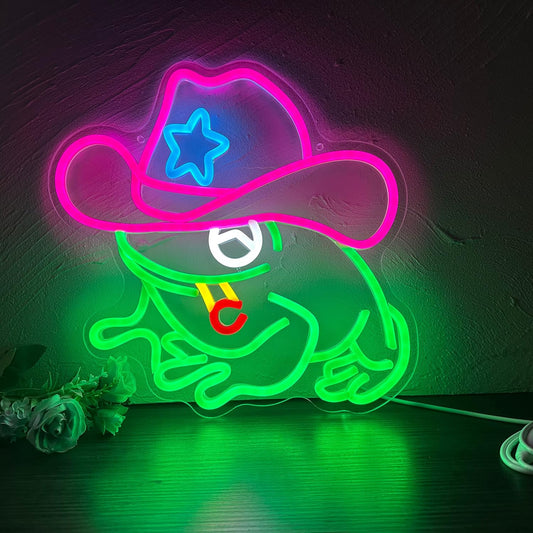 Frog Cowboy Neon Signs,Frog Cowboy Lamp Led Signs Lights Neon Signs for Wall Decor, Adjustable Brightness Night Light Man Cave Game Room Decor, USB Powered for Bedroom Party Bar Wedding Christmas