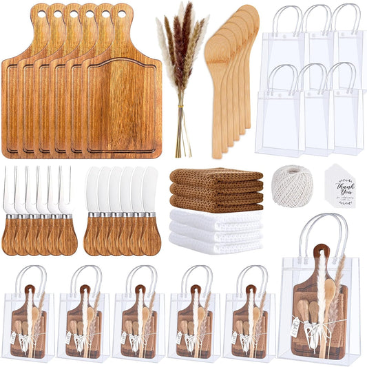 Baby Shower Prizes for Game Winners Baby Shower Games Prizes 6 Sets Square Acacia Wood Cheese Board Towel Thank You Card and Gift Bags Wedding Bridal Shower Favors for Guests