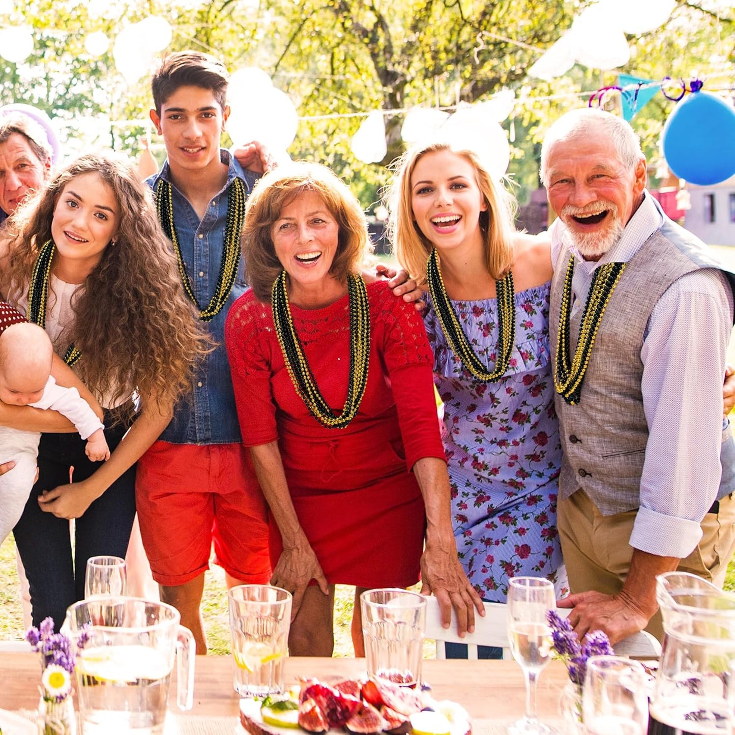 200 PCS Beaded Necklace, 33" Mardi Gras Beads, Black Gold New Year Party Supplies, Mardi Gras Accessories, Bead Necklace Parade Throws Bulk for Festival Event Christmas Pirate Party Supplies