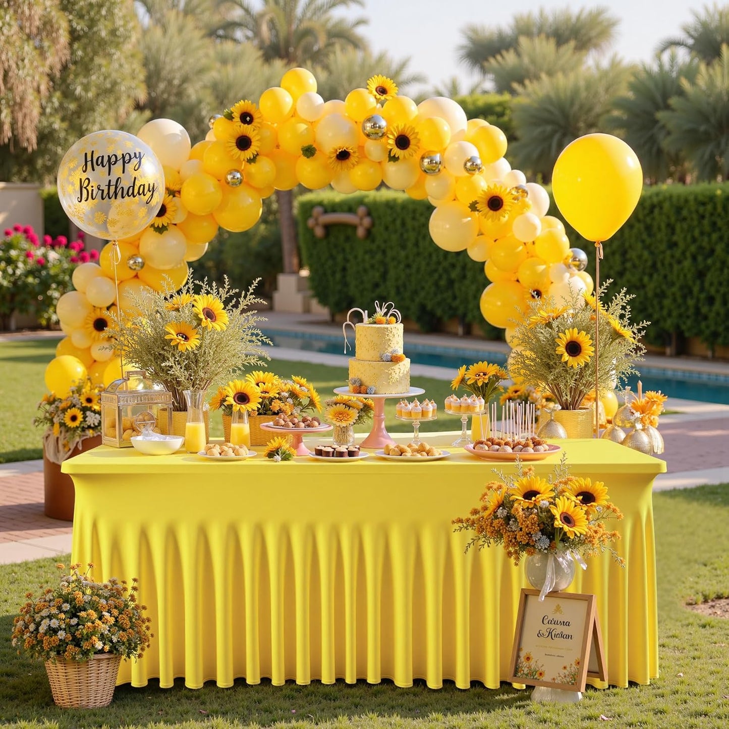 leegleri 2 Pack Yellow Spandex Fitted Table Clothes for 8 Foot Rectangle Tables, Wrinkle Free 8ft Spandex Table Cover, Spandex Table Skirt for 8FT Rectangle Tables-for Banquet Weddings Parties