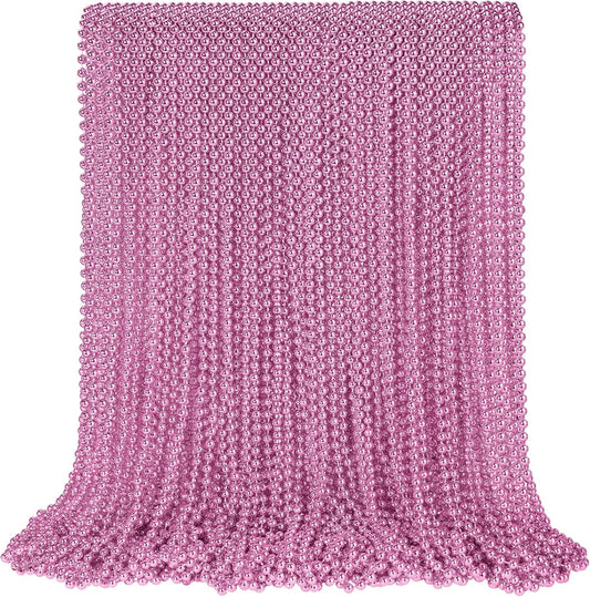 SHAOQINLIN 100 PCS Pink Bead Necklace, 33" Pink Mardi Gras Beads, Breast Cancer Awareness Beaded Necklaces, Party Beads for Mardi Gras, Christmas, Valentine's Day, Wedding, Gender Reveal Party Favors