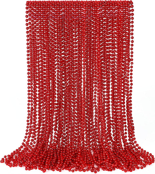 30PCS Beads Necklace, Red Valentines Necklace Stuff Party Favors, 33" Red Necklaces Festival Parade Throw Accessories for Wedding Birthday Valentines Mardi Gras Christmas Celebrations Decorations