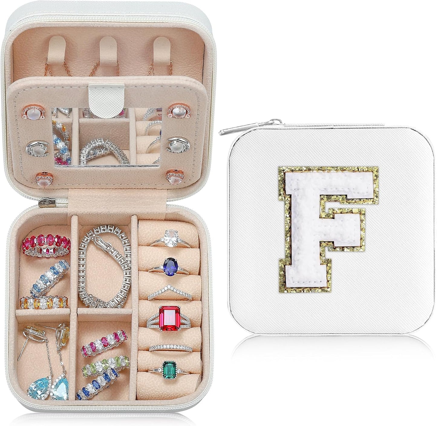 Parima Bridesmaid Gifts for Wedding Day | Unique Proposal Gifts | Travel Jewelry Case - Letter F, White