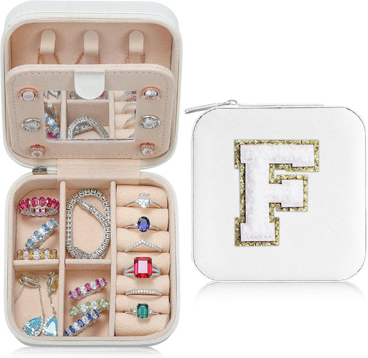 Parima Bridesmaid Gifts for Wedding Day | Unique Proposal Gifts | Travel Jewelry Case - Letter F, White