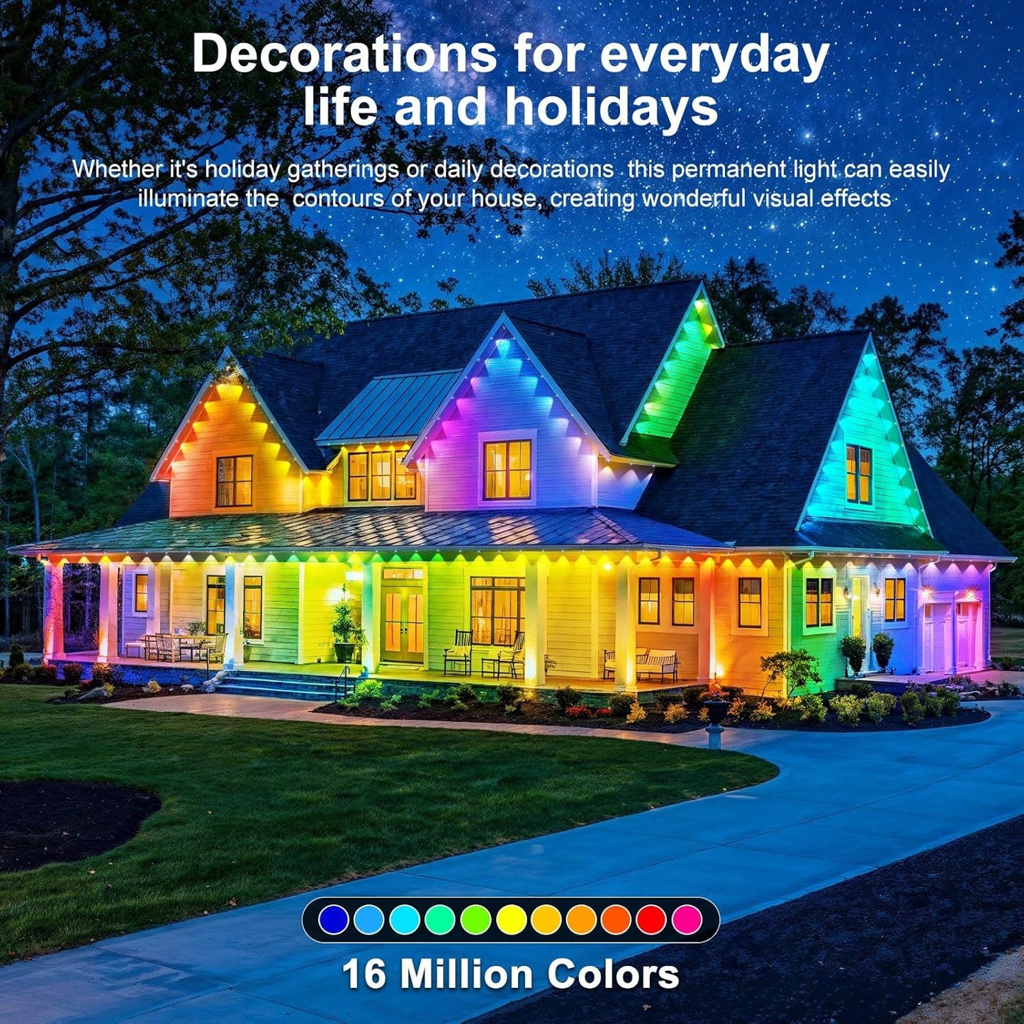 LITSOUL 200FT Permanent Outdoor Lights for House Waterproof, Smart RGB Eave LED Lighting with 16 Million Colors, IP67 Outdoor Strip Lights for Christmas Halloween Holiday Daily Decorations (200FT)