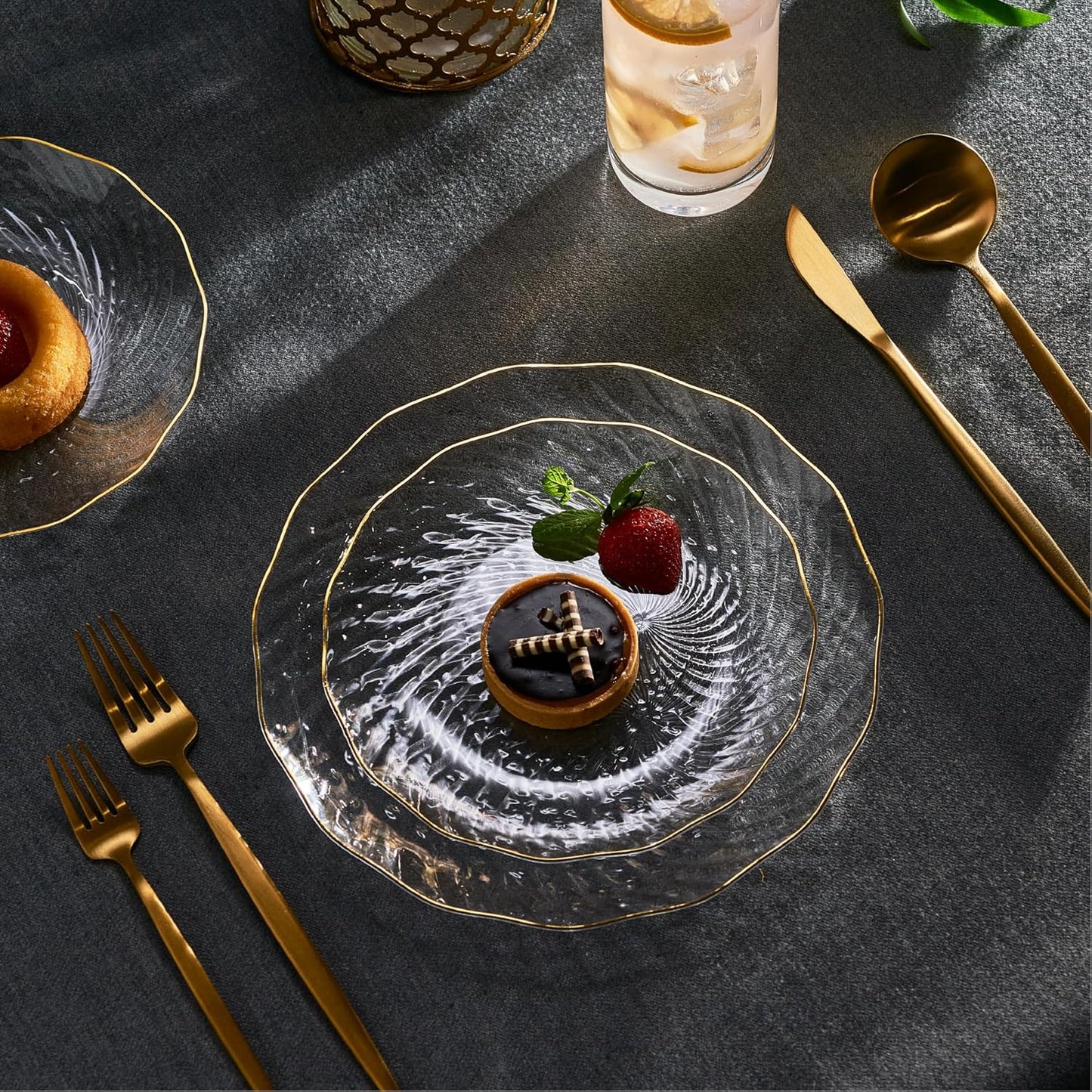 PLASTICPRO 60 Pack Plastic Plates Set of 30-10 inch Plates and 30-7 inch Plate, Elegant Clear Spiral and Gold Rim Disposable Fancy Premium Heavyweight
