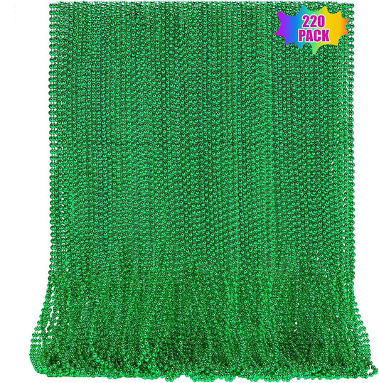 220 PCS Green Bead Necklace, 33 Inch Mardi Gras Christmas Beads, Bulk Metallic Party Beads for Mardi Gras Parade, St Patricks Day, Wedding, Birthday, Pirate Carnival Favors