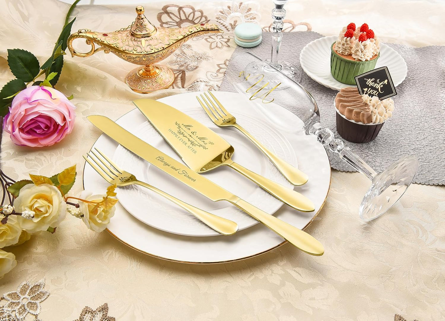 Wedding Cake Knife and Server Set with Forks, Classical Style Crystal Champagne Flutes Toasting Glasses for Bride and Groom, Wedding Gifts for Couples, Engagement and Bridal Shower Gifts