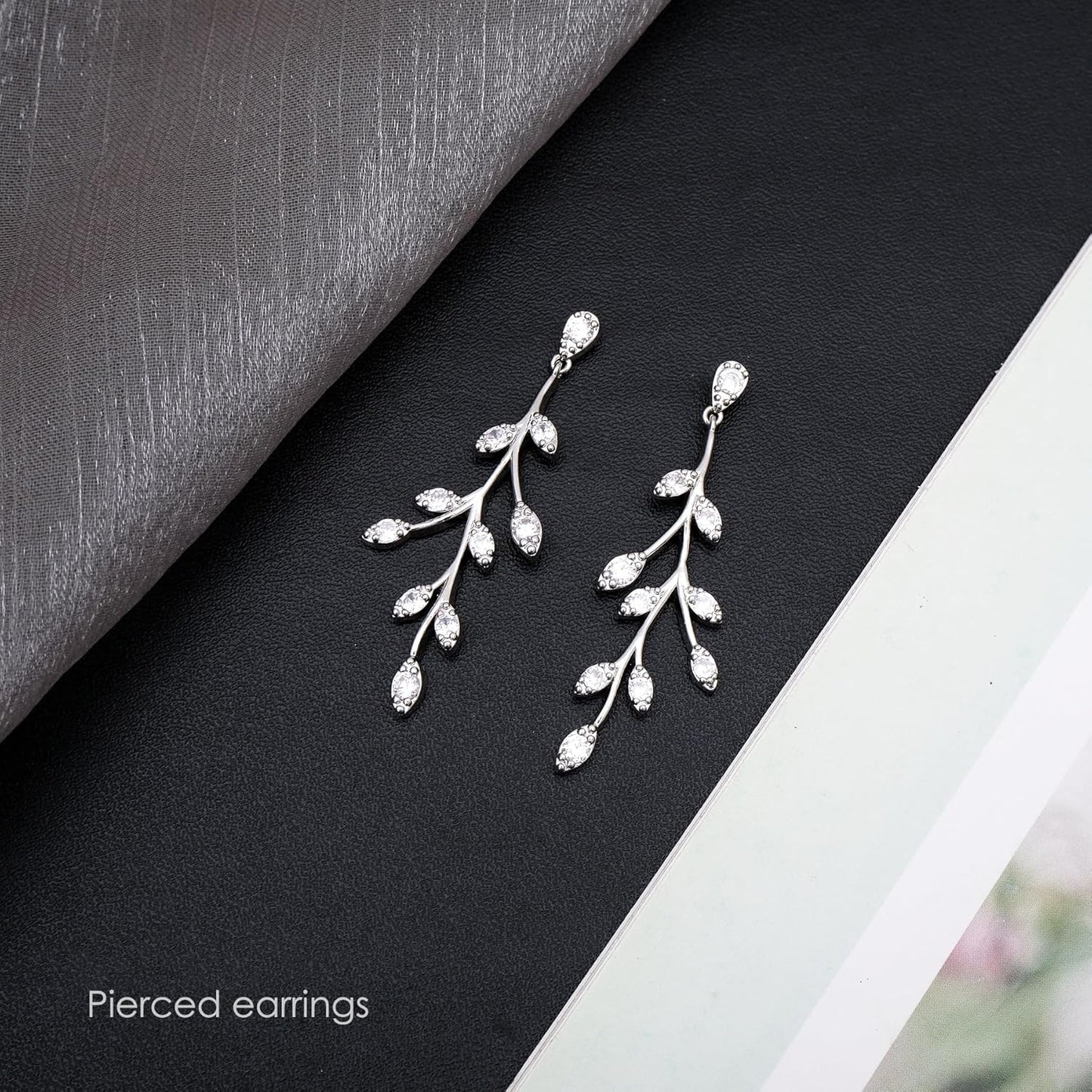 CSY Luxury Bridal Necklace Earrings Bracelet Set Cubic Zirconia Wedding Jewelry for Bride Bridesmaids CZ Plants Vine Platinum Jewelry Set Women