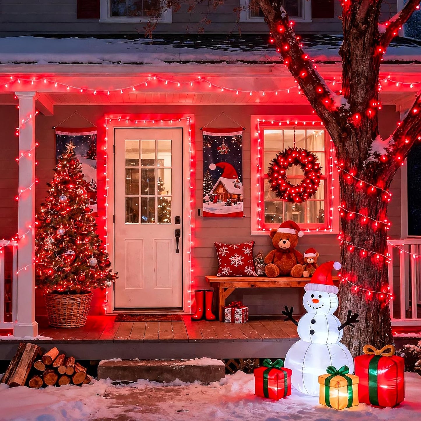 JMEXSUSS Red Christmas Lights Outdoor Indoor, 66ft 200 LED Red String Lights Clear Wire, 8 Modes Xmas Twinkle Fairy Light Plug in for Tree Room Party Christmas Decorations