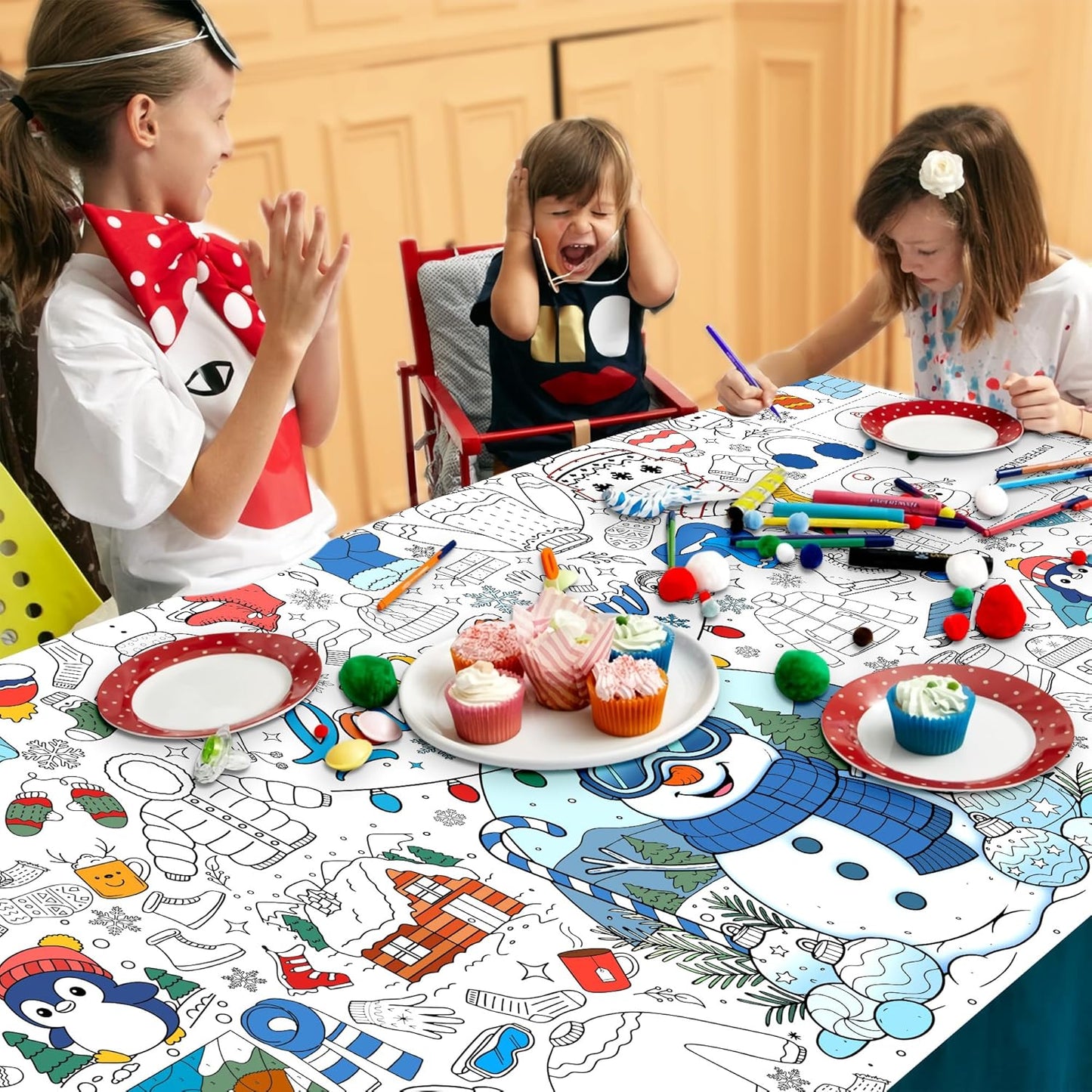 Winter Coloring Tablecloth for Kids, A Large 30x72 Inch Poster with Snowman, Snowflake, and Winter Scenes, Perfect for Holiday Party Games, Decorations, Classroom Fun, and Seasonal Supplies