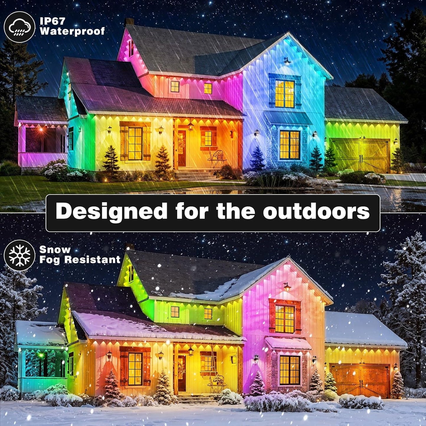 LITSOUL 500FT Permanent Outdoor Lights for House Waterproof, Smart RGB Eave LED Lighting with 16 Million Colors, IP67 Outdoor Strip Lights for Christmas Halloween Holiday Daily Decorations(500FT)