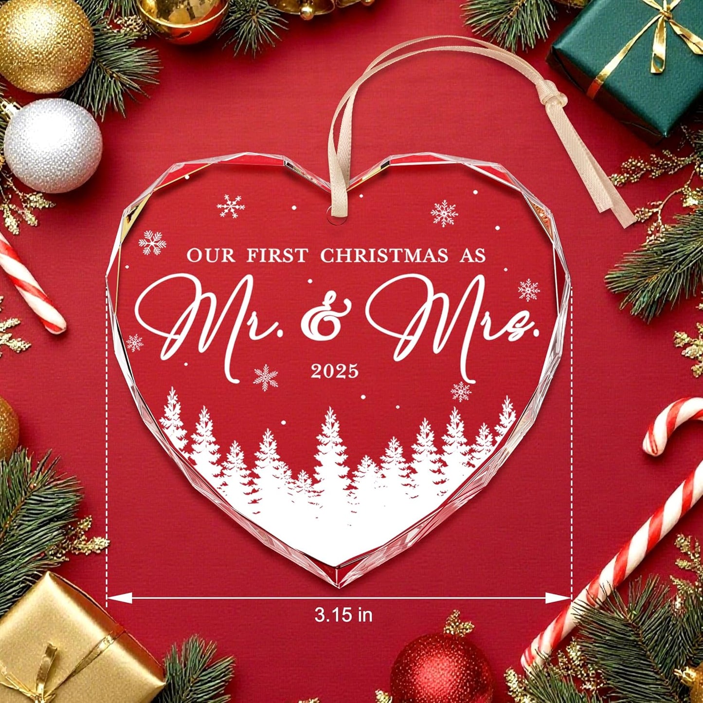 First Christmas Married Ornament 2025, Mr and Mrs Gifts, Wedding Gift for Couples 2025, Newlyweds, Glass Christmas Ornaments 2025, Bridal Shower Gift, Just Married Xmas Hanging Ornament