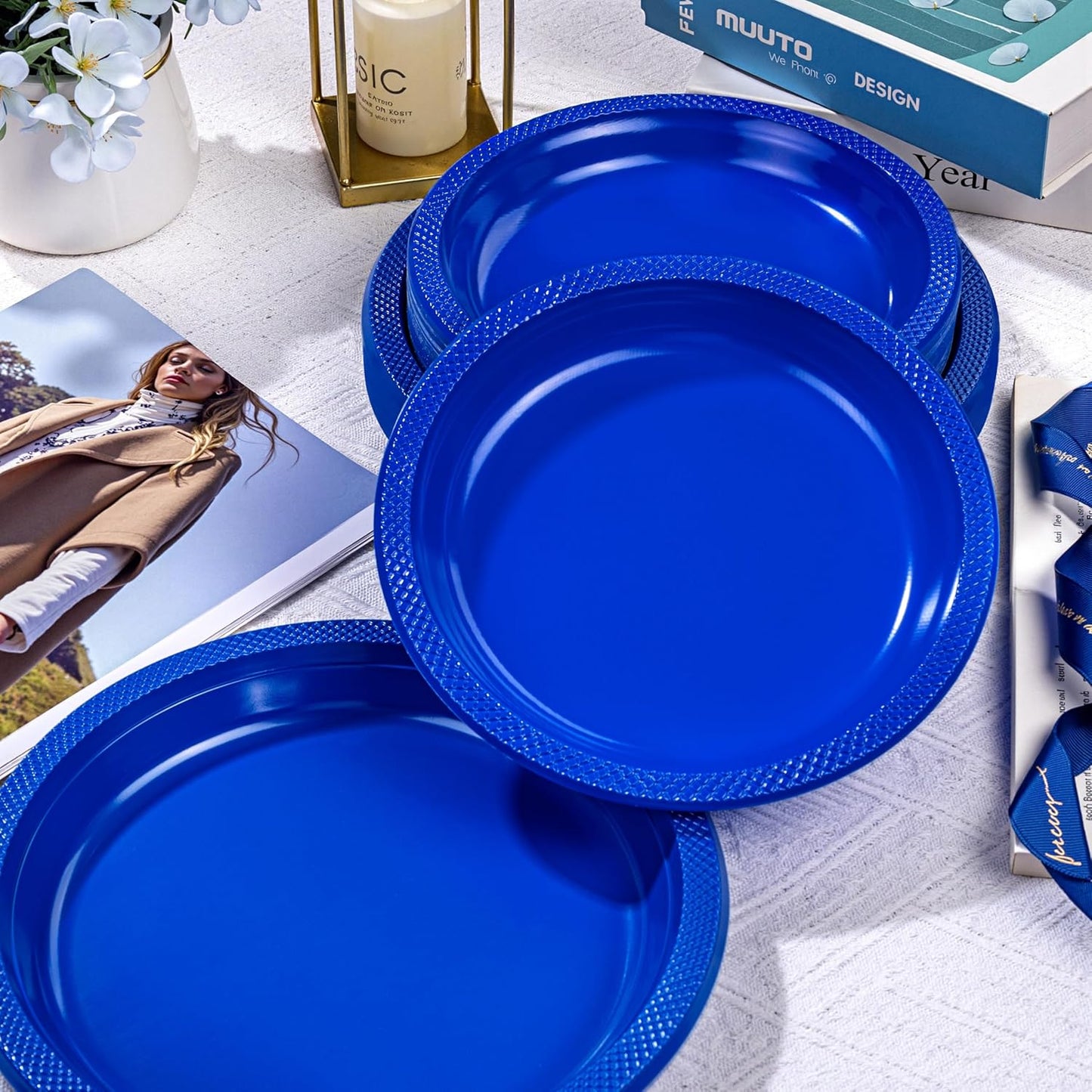 WELLIFE 9 Inch Royal Blue Plastic Plates 50 Count Disposable Plate for Party, Dessert Plates for Dinner Cake Salad Supplies Birthday