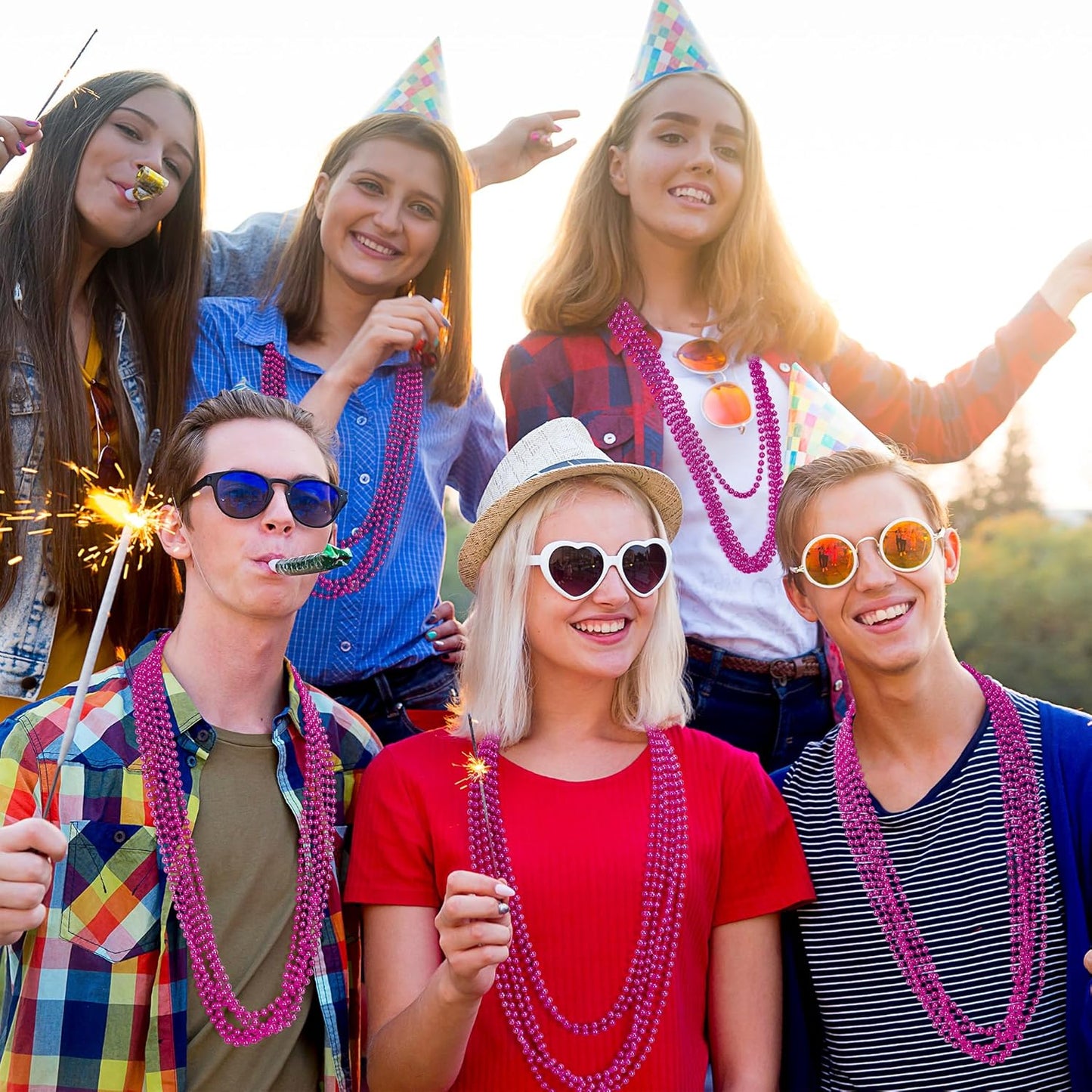 30PCS Mardi Gras Beads, Breast Cancer Awareness Accessories Necklace Party Favors, 33" Mardi Gras Valentines Necklace Stuff, Festival Parade Throw Accessories for Wedding Birthday Gender Reveal