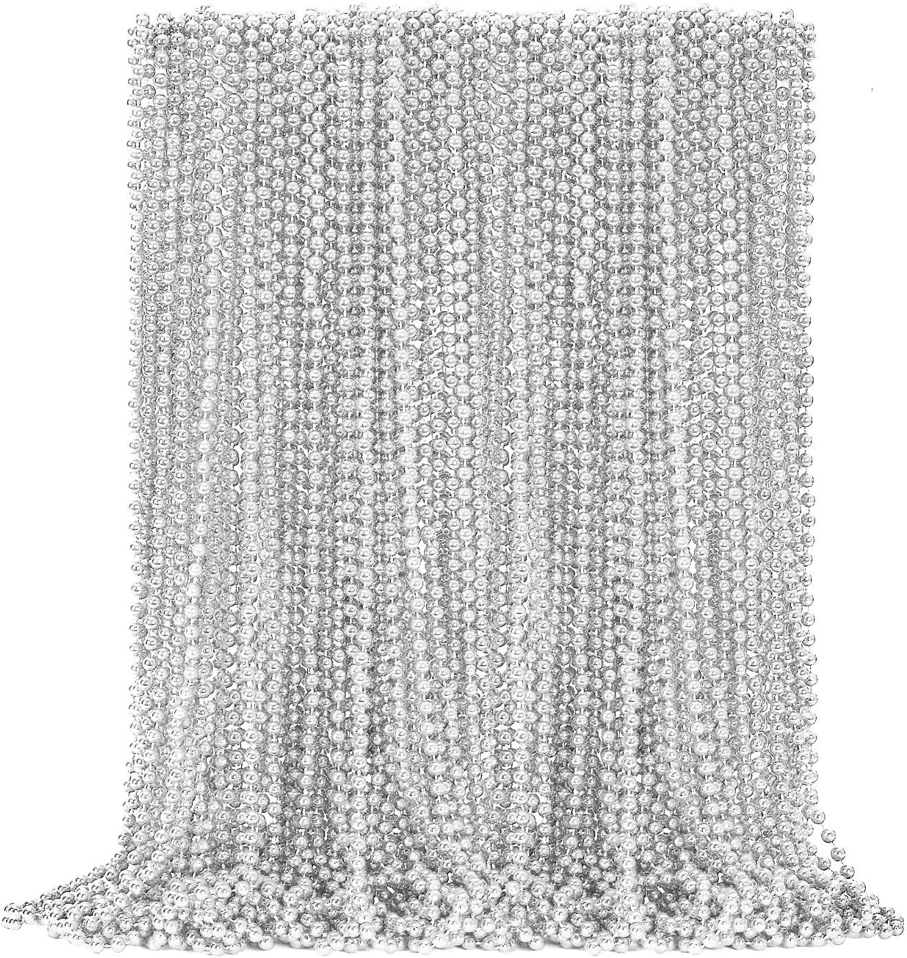 50PCS Bead Necklace, Silver Christmas Bead Stuff Party Favors, 33" Xmas Necklaces Women and Men, Festival Events Parade Throw Accessories for Wedding Birthday Celebrations Decorations