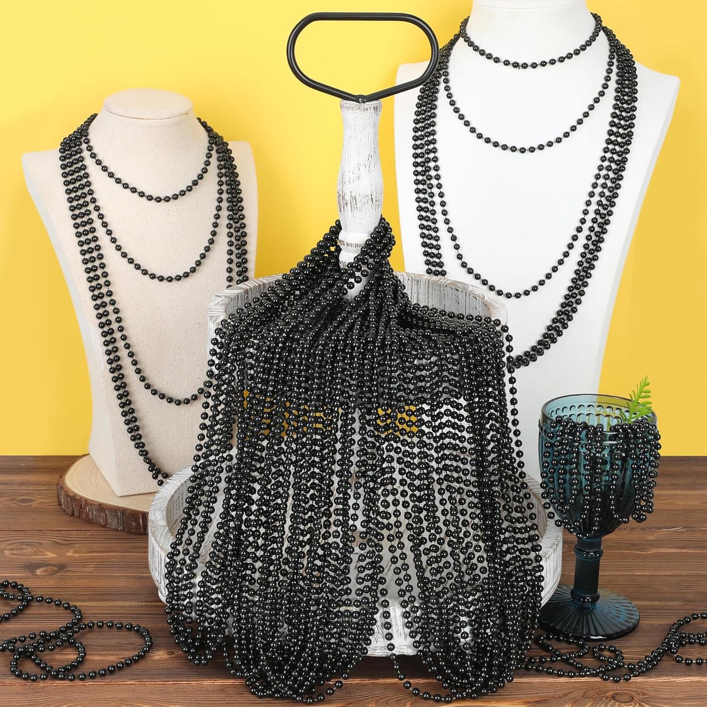 Beads Necklace, 30PCS Black Necklaces Halloween Stuff Accessories, 33" Mardi Gras Beads Necklace Costume Bulk, Festival Parade Throw for Halloween New Years Eve Party Events Supplies Decorations