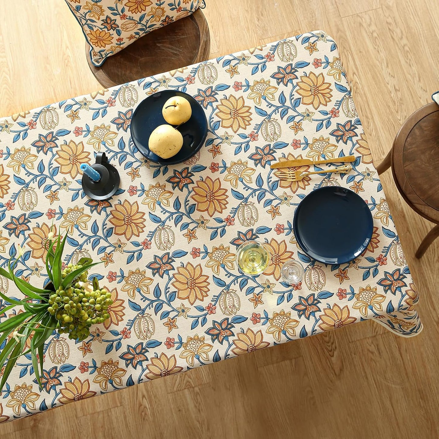 ISAENNE Designer Bohemian Floral Long Rectangle Table Cloth,Linen Colorful Tablecloth,Wrinkle Resistant Decor Tablecloths for Dining Thanksgiving Kitchen Party Christmas,63"*94"-Estevan B