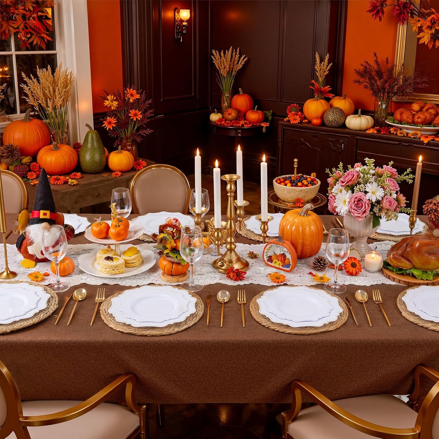 COLOSUS 175pcs Plastic Party Plates Disposable Plastic Dinnerware set. 25guests White Gold Dinner & Dessert Plates with Silverware Cups and Napkins for Party Dinner and Wedding