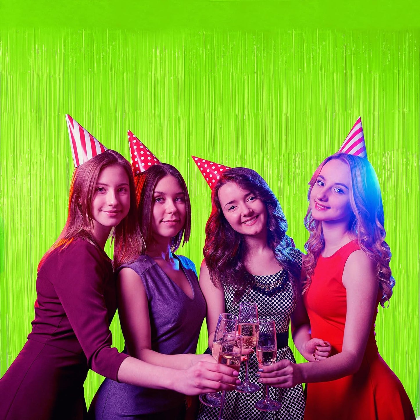 Glow in The Dark Party Supplies,3 Pack Neon Party Decorations,9.9 X 6.6 ft Fluorescent Tinsel Foil Fringe Curtains Macaron Yellow,Photo Booth Prop Backdrop Streamer for Birthday Party Streamer Decor