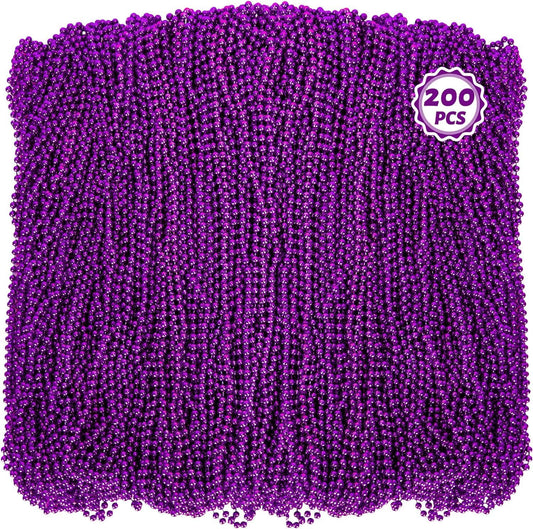 200 Pack Mardi Gras Beads, 33" Purple Bead Necklace, Mardi Gras Costume Accessories Bulk, Parade Throws for Carnival Pirate Christmas Wedding Birthday Baby Shower Party Supplies Favors Decor