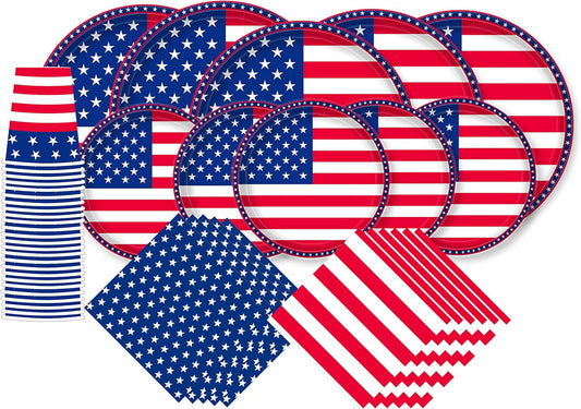 Gatherfun American Flag Patriotic Party Supplies Disposable Napkins Paper Plates and Paper Cups for Veterans Day Election Day 4th of July Independence Day Decorations, Serve 25