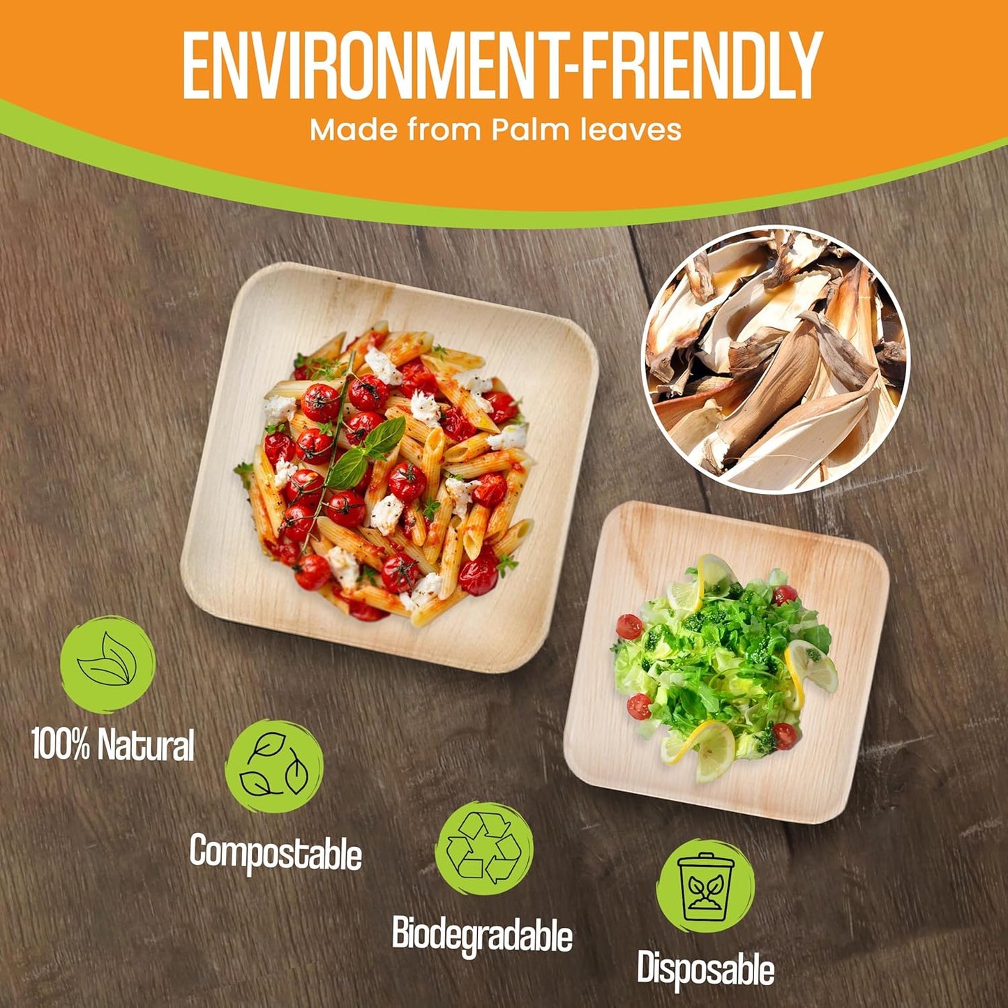 Raj Palm Leaf Plates Bulk [50-Pack] 10" & 7" Square Plates (3 CASES - 150 PACK) like Bamboo plates Disposable, Strong, Decorative Compostable Tableware for weddings, Lunch, Dinners etc