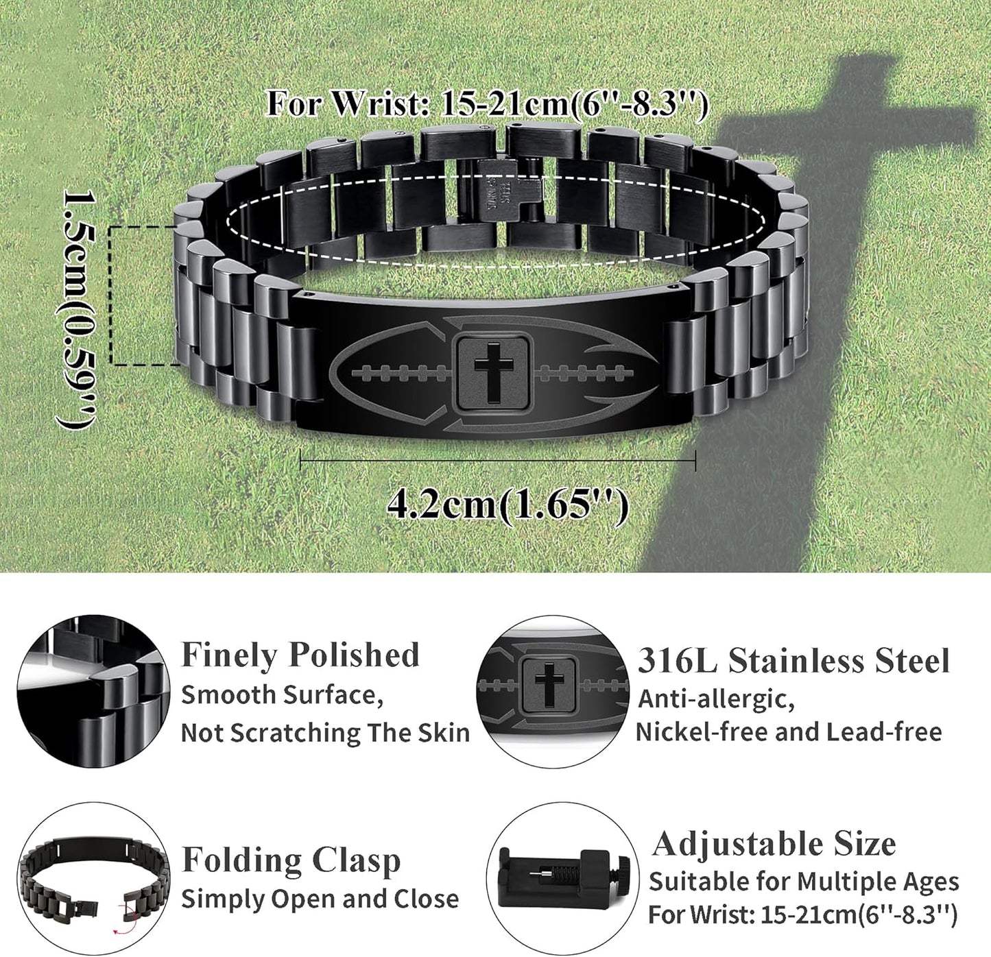 Football Gifts for Men Boys Youth Junior Coach Team Kids Player Football Bracelet Party Favors Accessories Religious Christian Bible Adjustable Stainless Steel Jewelry Gifts
