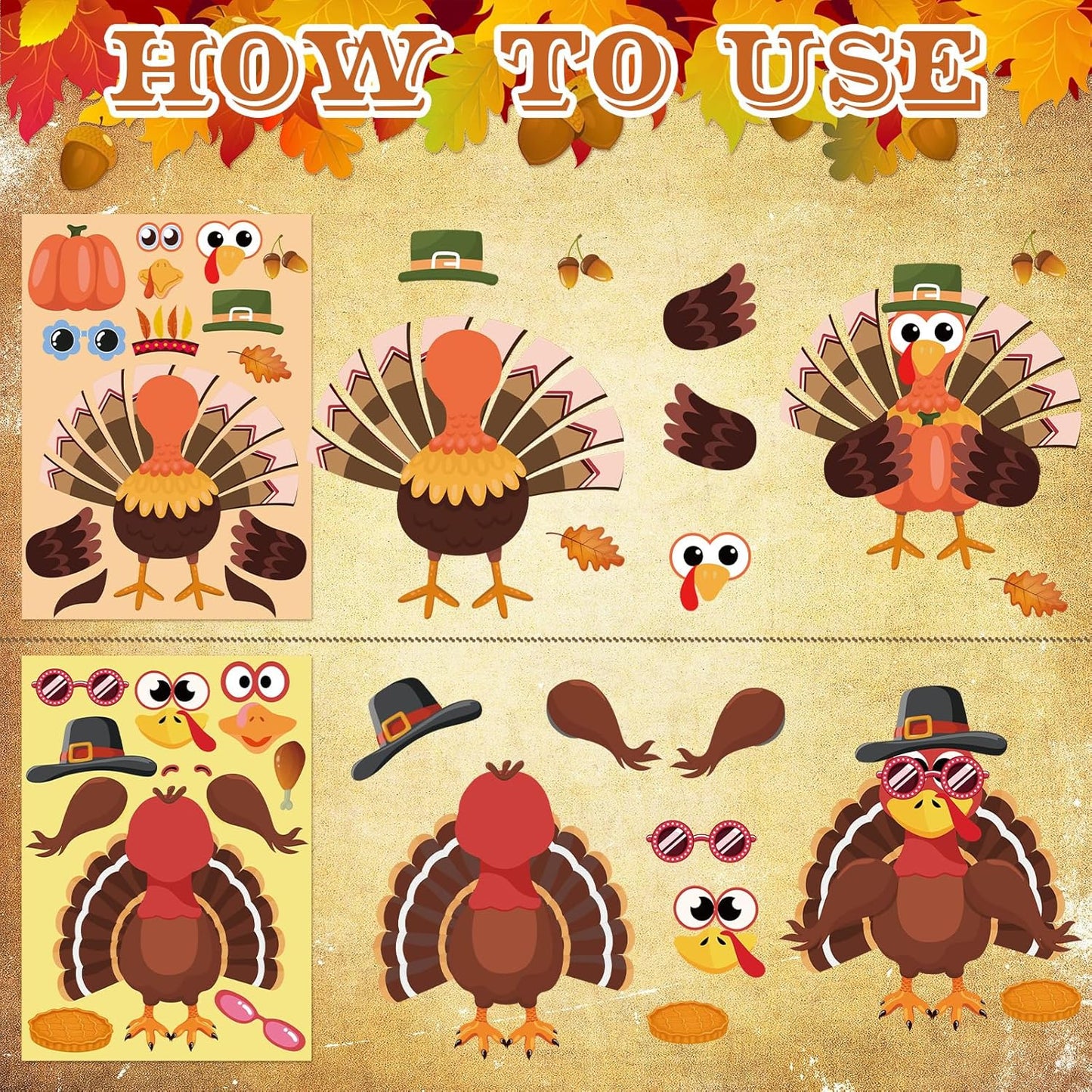 120 Sheets Thanksgiving Crafts for Kids DIY Turkey Stickers Crafts for Kids Thanksgiving Games Gifts Activities Party Favors Supplies Make a Turkey Friends Giving Decorations