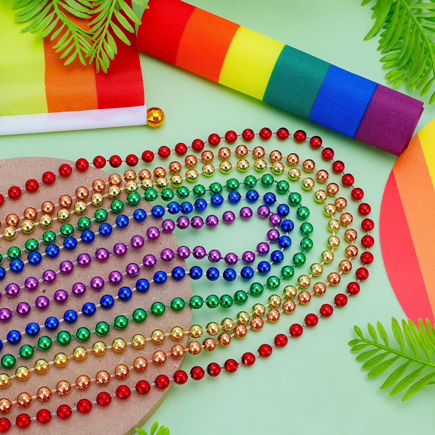 12PCS Pride Accessories, Pride LGBTQ Beads Necklace Stuff, Metallic 6 Kinds of Rainbow Necklace Bulk, Gay Lesbian LGBT Costumes Decorations for Pride Month Parade Throws Party Favors