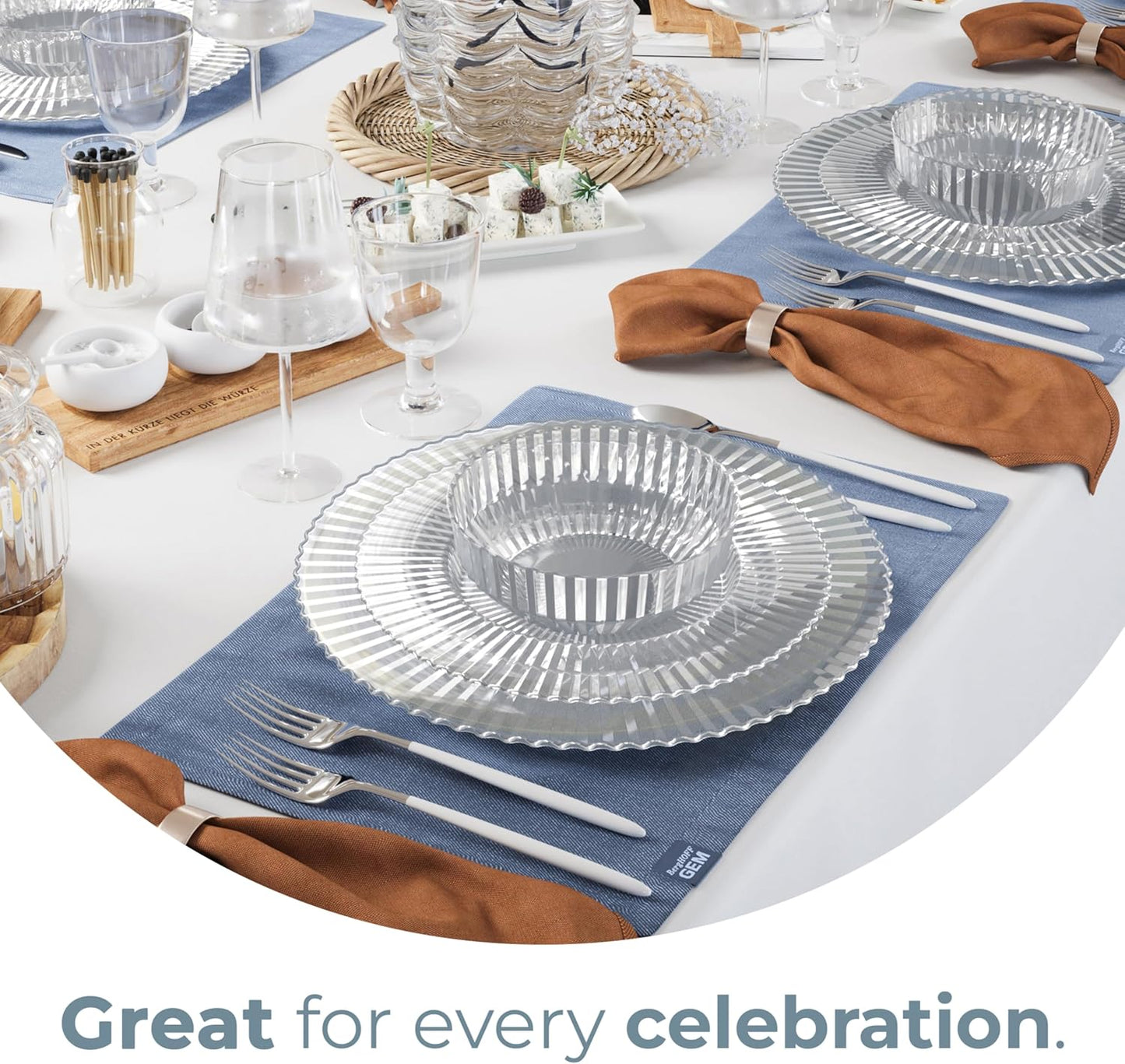 Exquisite 40 Piece Plastic Disposable Plates Set For 20 Guests I 20 X 9 Inch & 20 X 11 Inch Disposable Plastic Plates | Color: Clear | Great for Weddings Parties And Formal Occasions