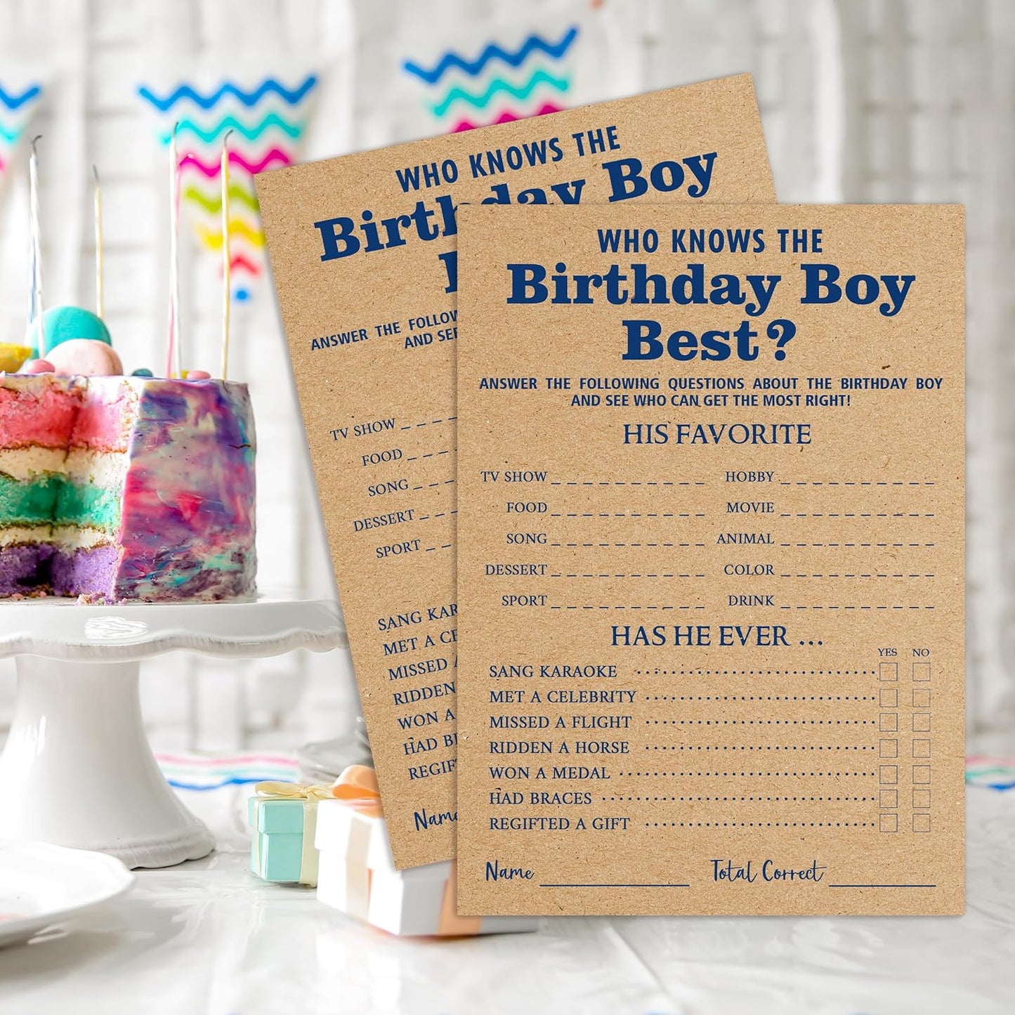 Who Knows The Birthday Boy Best Game Cards - Birthday Sleepover Party Supplies Activity Decorations for The Boy Card Game 5x7 Inch Set of 25 Cards (Double-Sided) - A01