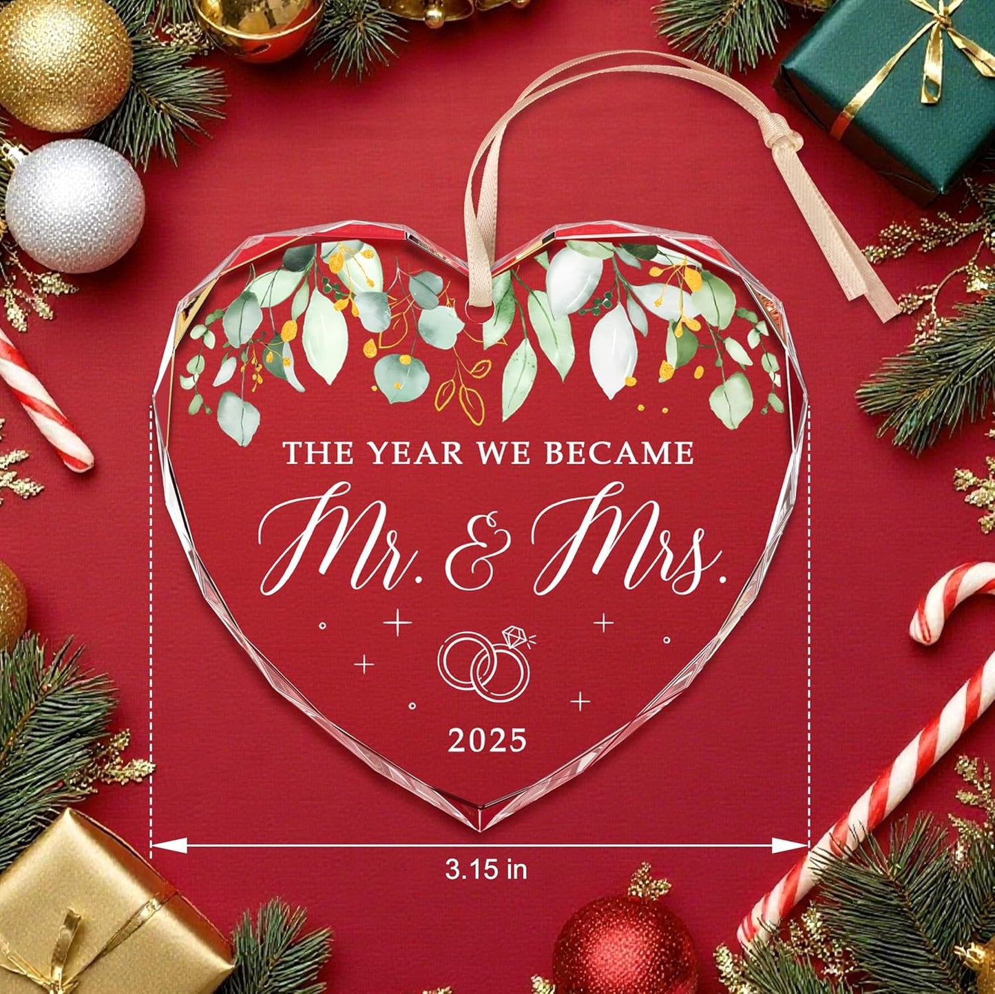 Wedding Gifts for Couples 2025 - Mr and Mrs Gift, Bridal Shower Gifts, Wedding Ideas for Newlywed Couple, Just Married Ornament 2025, Crystal Glass First Christmas Married Ornament