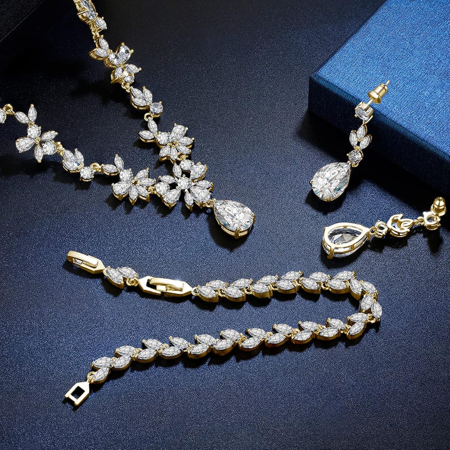 Wedding Jewelry for Bride, Silver Bridal Necklace Earrings Bracelet Set with Clear Cubic Zirconia, Bridemaids Jewelry Set for Wedding, Crystal Wedding Party Jewelry Set for Women Girls