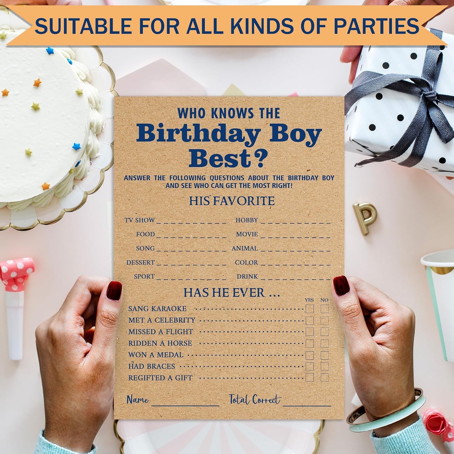 Who Knows The Birthday Boy Best Game Cards - Birthday Sleepover Party Supplies Activity Decorations for The Boy Card Game 5x7 Inch Set of 25 Cards (Double-Sided) - A01