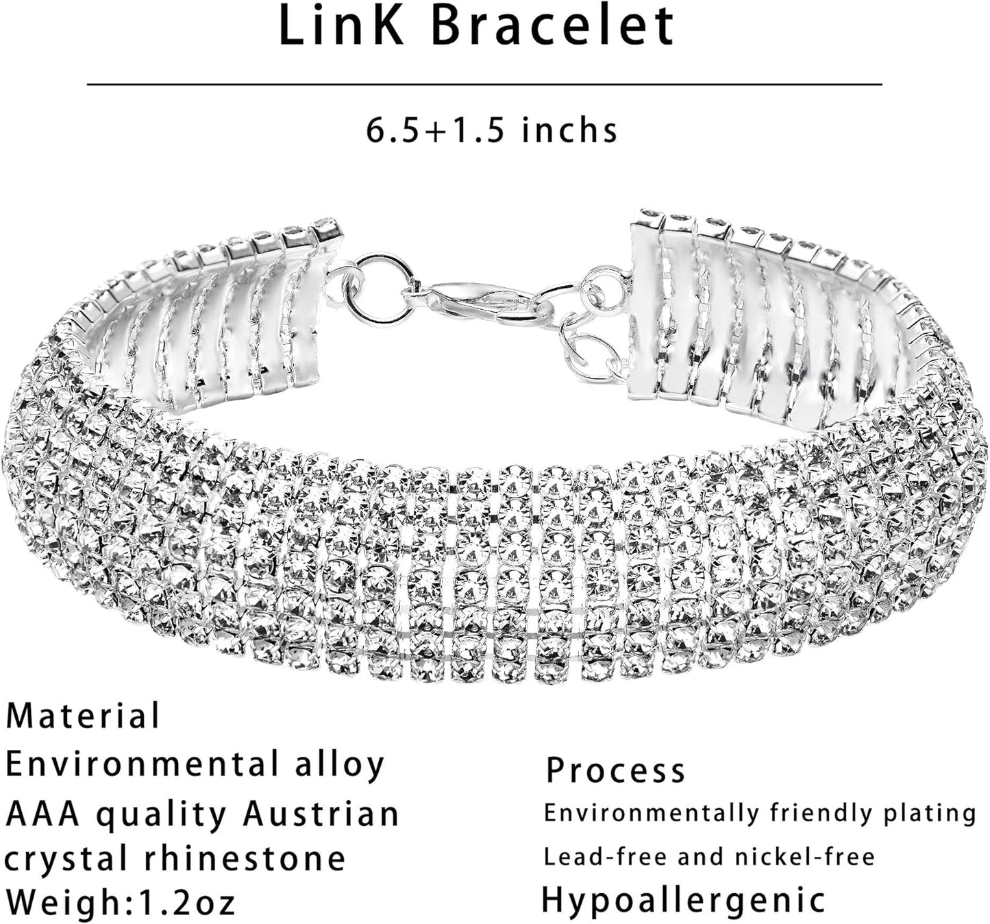 3/4 Pieces Women Jewelry Set Rhinestone Tiara Crown Necklace Bangle Bracelet Artificial Crystal Teardrop Dangle Earrings and Artificial Rhinestone Handbag for Wedding Party