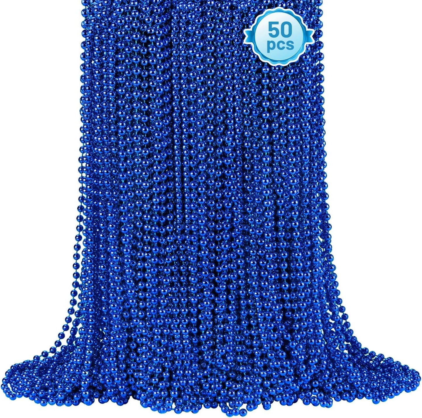 50 PCS Blue Bead Necklace, Blue Mardi Gras Beads Christmas Necklaces, 33" 4th of July Patriotic Beads Necklaces, Parade Throw Accessories for Independence Day Mardi Gras Hanukkah Pirate Theme Party